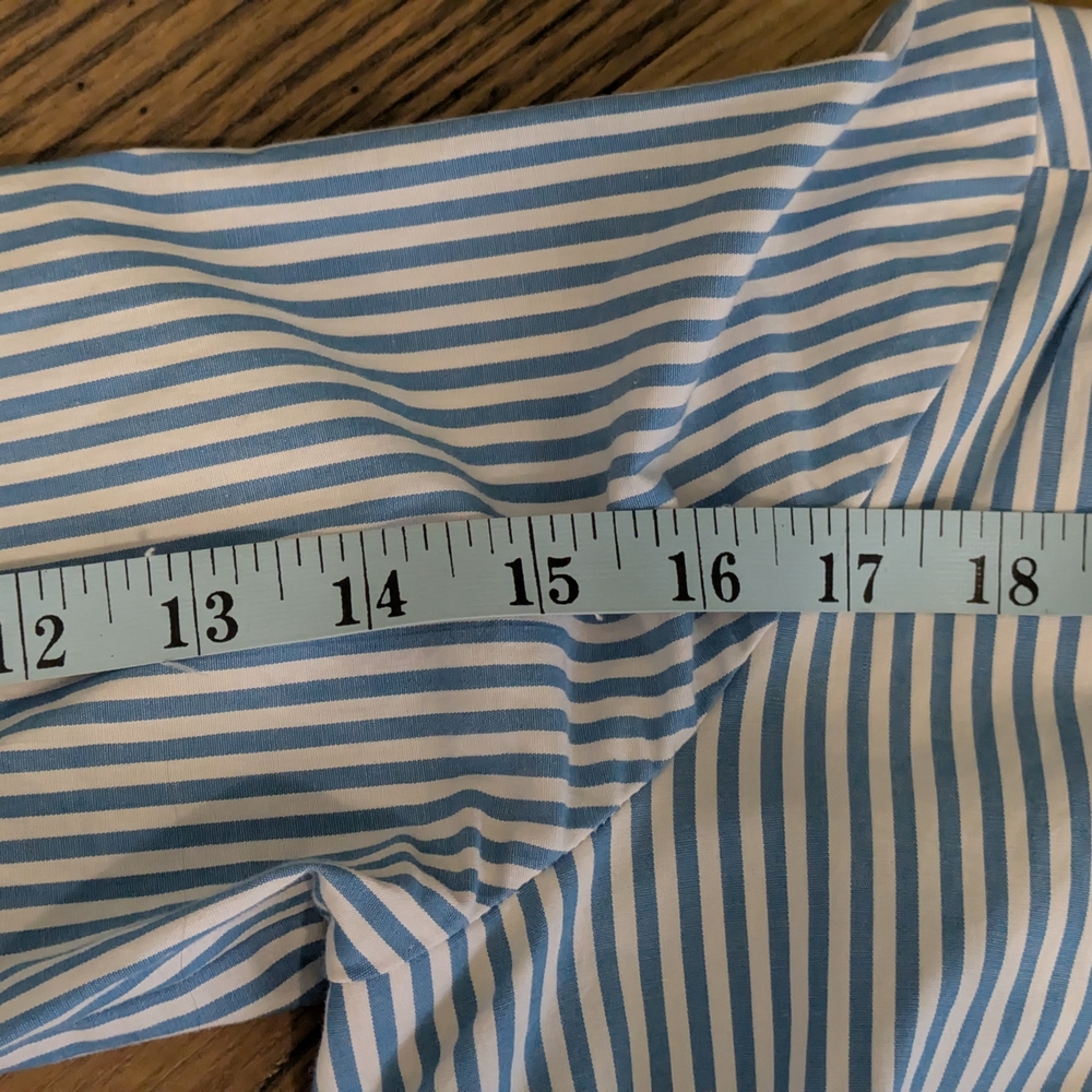 J.Crew Blue White Striped Faux Wrap Dress Cotton Stretch Lined Size 0 K0691 FA18 - Picture 11 of 11